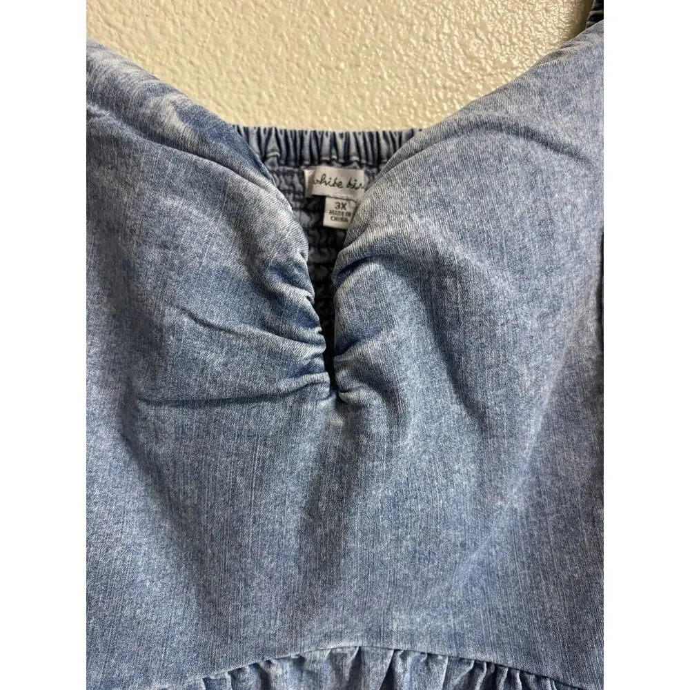 White Birch Light Denim V-Wire Mini Dress Plus Size 3X Western Festival Cowgirl - Picture 5 of 11